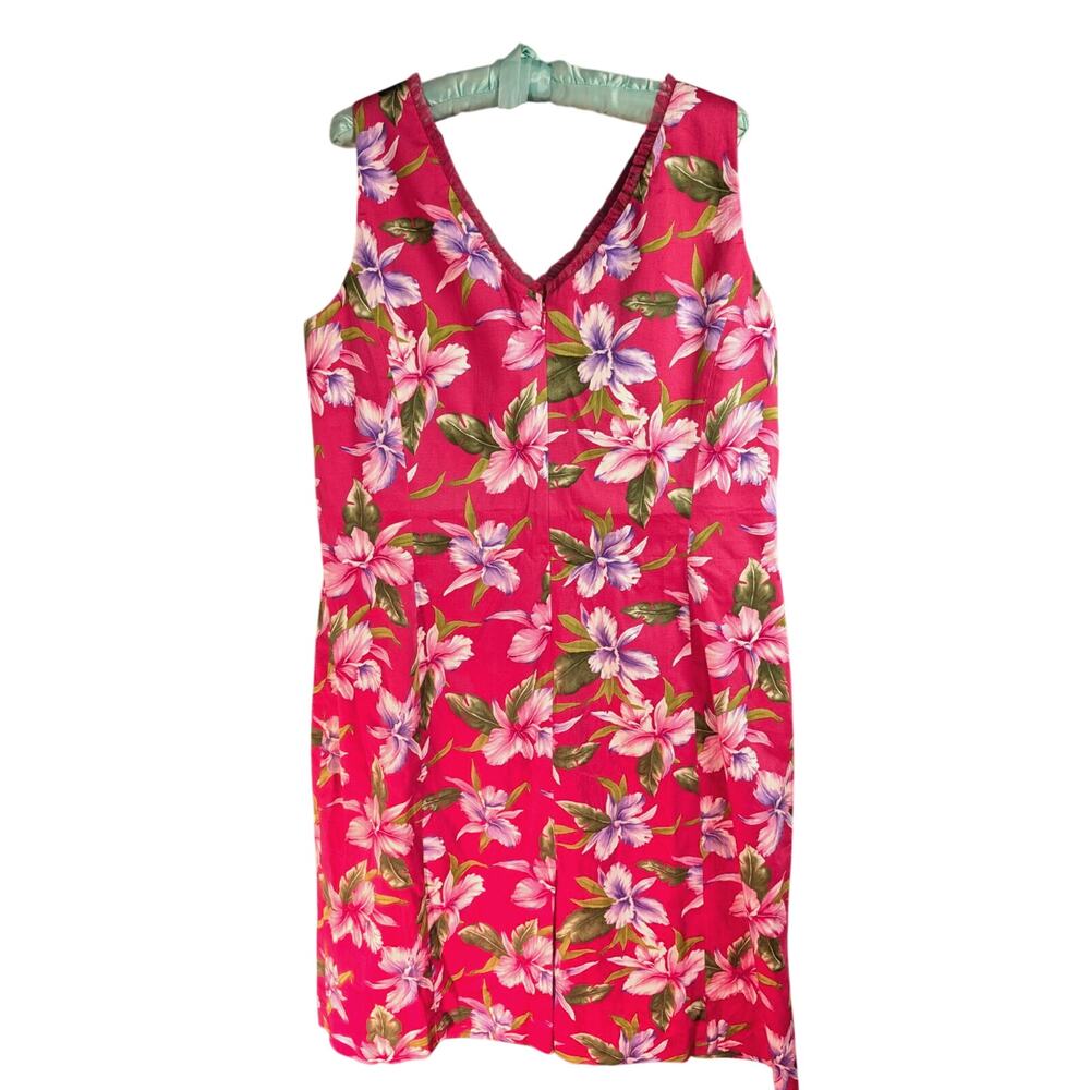 Jones New York Signature Dress Stretch Pink Floral Tropical 16W V Neck Vacation - Picture 3 of 3